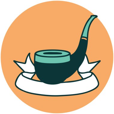 Sigara içen piposunun pankartına sahip dövme biçimi simgesi