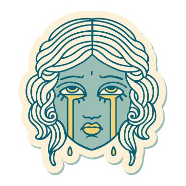 Geleneksel kadın yüzü ağlama stili dövme çıkartması.