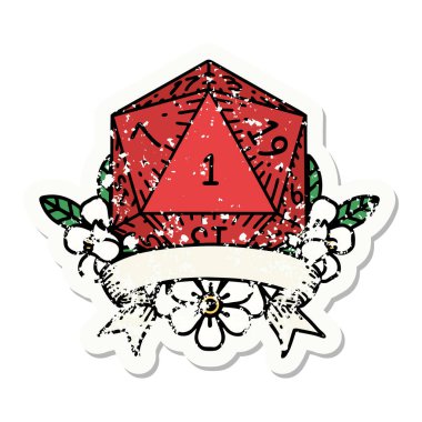 Doğal bir d20 zarın grunge sticker 'ı.