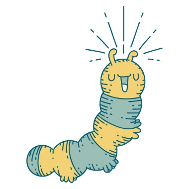 Geleneksel dövme stili mutlu tırtılın çizimi