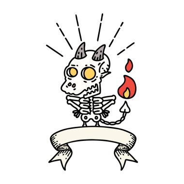 Dövme stili iskelet iblis karakterli parşömen.