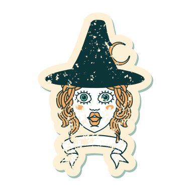 Retro Dövme Tarzı Sancaklı İnsan Cadı Karakteri