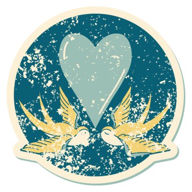 Kırlangıçların ve bir kalbin sembolik depresif dövmesi.