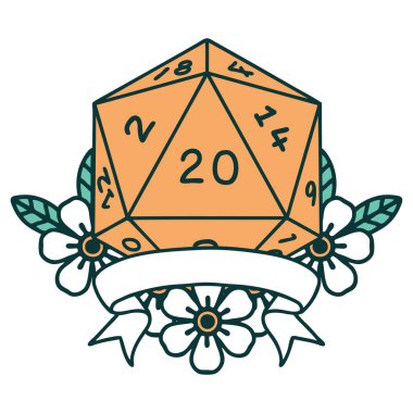 Retro Dövme Biçimi Doğal 20 kritik vuruş D20 zar atma