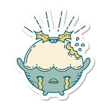 Dövme stili bir puding stili çıkartması ağlıyor.