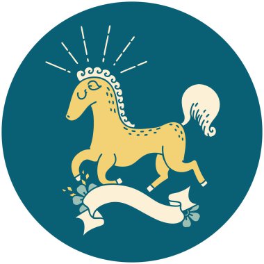 Dövme stili hoplayıp zıplayan bir aygır ikonu