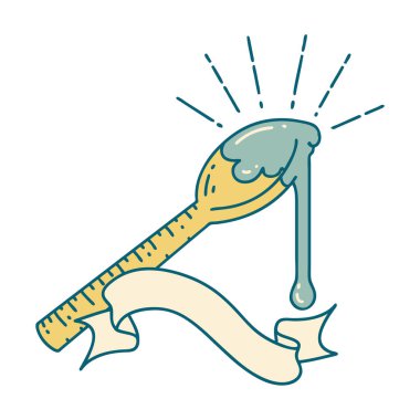 Dövme stili bir kaşık ballı parşömen.