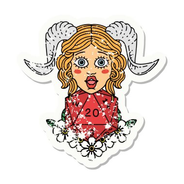 Doğal yirmilik zarla süslenmiş grunge çıkartması.