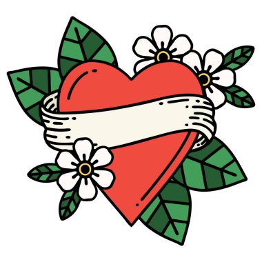 kalp ve bayrak şeklinde geleneksel bir dövme.