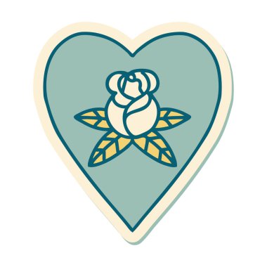 Geleneksel kalp ve çiçek stiliyle dövme çıkartması.