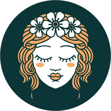 İkonik dövme stili gözleri kapalı kadın yüzü