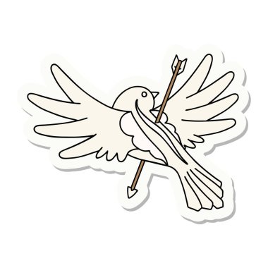 Okla delinmiş güvercin stili dövme çıkartması.