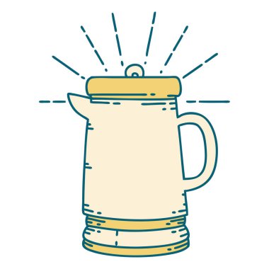 Geleneksel dövme stili kahve demliğinin çizimi