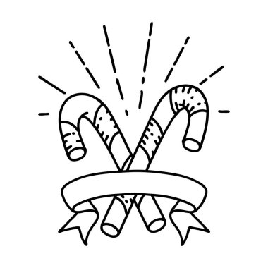 Siyah çizgili parşömen dövmeli baston şekerler.