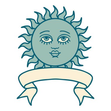 Yüzü güneşli geleneksel dövme.