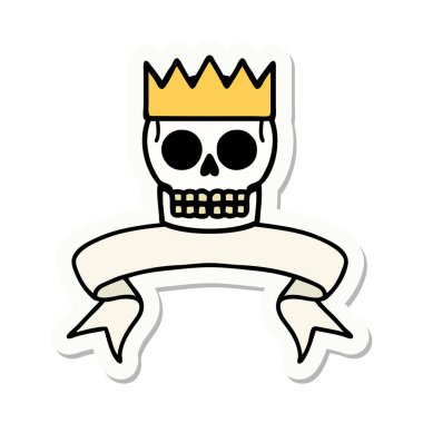 Kafatası ve taç pankartıyla dövme stili çıkartması