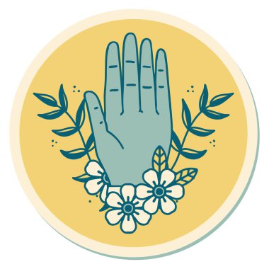 Geleneksel el ve çiçek stiliyle dövme çıkartması.