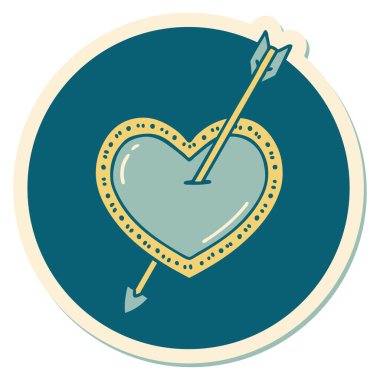 Okun ve kalbin geleneksel stiliyle dövme çıkartması