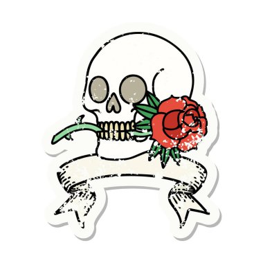 Kafatası ve gülün bayrağını taşıyan eski bir etiket