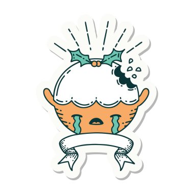 Dövme stili bir puding stili çıkartması ağlıyor.