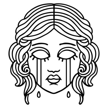 Siyah çizgili dövme. Kadın yüzü ağlaması.