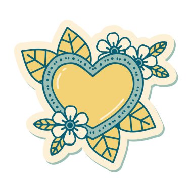 Botanik kalbin geleneksel stiliyle dövme çıkartması.