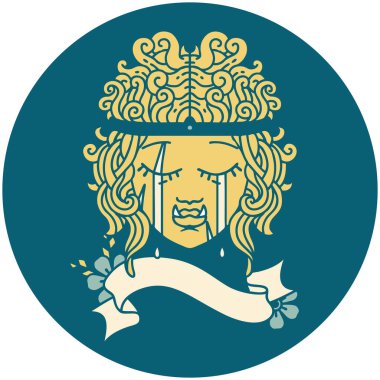 Retro Dövme Tarzı Ağlayan Ork Barbar karakter yüzü