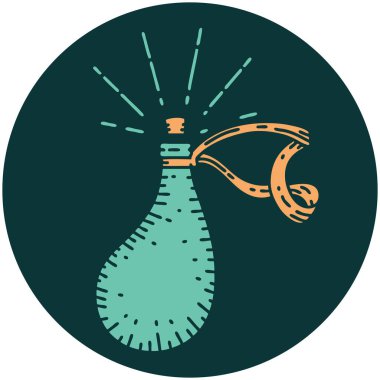 Dövme stili eski deri su şişesi ikonu