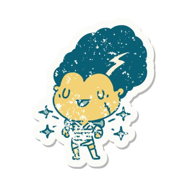 Dövme stili eski bir çıkartma. Zombi gelin karakteri.