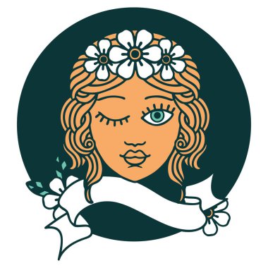 Dövme stili simgesi ve göz kırpan bakirelerin bayrağı.