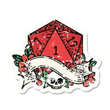 Doğal bir d20 zarın grunge sticker 'ı.