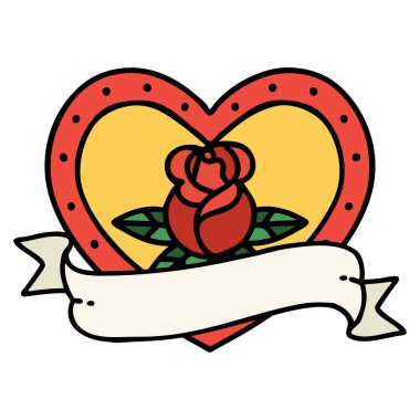 Geleneksel kalp şeklinde dövme gül ve bayrak 