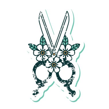 Berber makas ve çiçeklerin sembolik dövmeli resmi