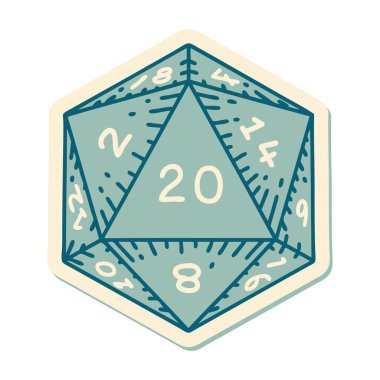 D20 zarının geleneksel stiliyle dövme etiketi