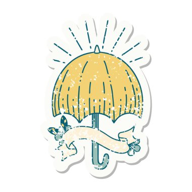 Eski bir dövme stili açık şemsiye çıkartması.