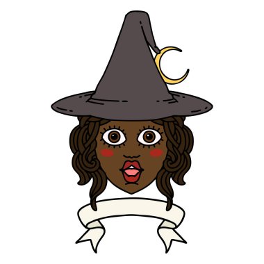 Retro Dövme Tarzı Sancaklı İnsan Cadı Karakteri