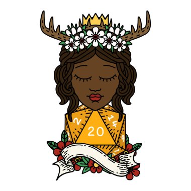 Retro Dövme Tarzı Doğal 20 zarlı İnsan Druid