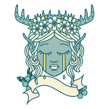 Retro Dövme Tarzı Üzgün Elf Karakter Yüzü