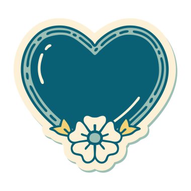 Geleneksel bir kalp ve çiçek stiliyle dövme çıkartması.