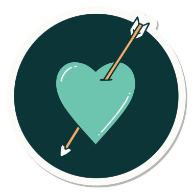 Okun ve kalbin geleneksel stiliyle dövme çıkartması