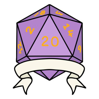 Retro Dövme Biçimi Doğal 20 kritik vuruş D20 zar atma