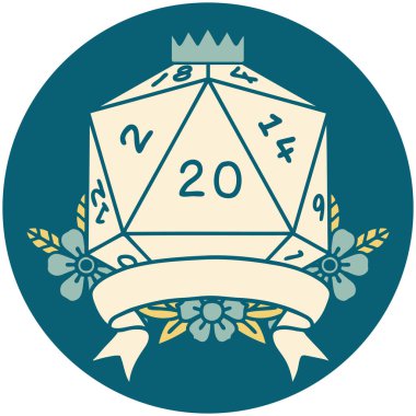 Retro Dövme Biçimi Doğal 20 kritik vuruş D20 zar atma