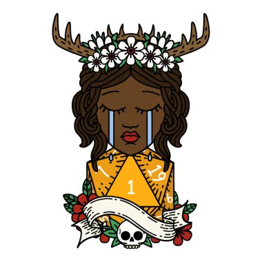 Retro Dövme Tarzı Ağlayan İnsan Druid Doğal bir d20 rulo ile