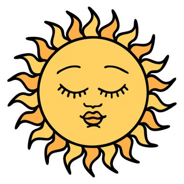 Yüzü güneşli geleneksel bir dövme.