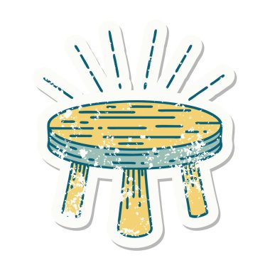 Dövme stili eski bir çıkartma. Tahta tabure.