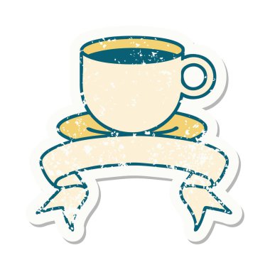 Bir fincan kahvenin bayrağıyla eski bir etiket.