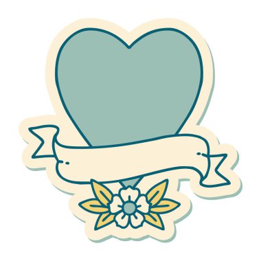 Geleneksel kalp ve bayrak stiliyle dövme çıkartması