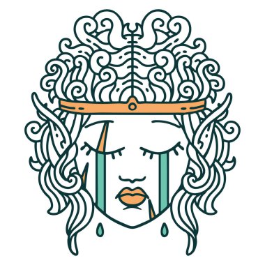 Retro Dövme Tarzı Ağlayan Elf Barbar karakter yüzü