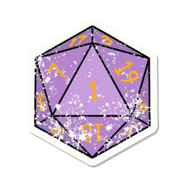 Doğal 1 D20 zar atımının grunge çıkartması