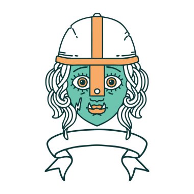 Retro Dövme Biçimli Ork savaşçı yüzü